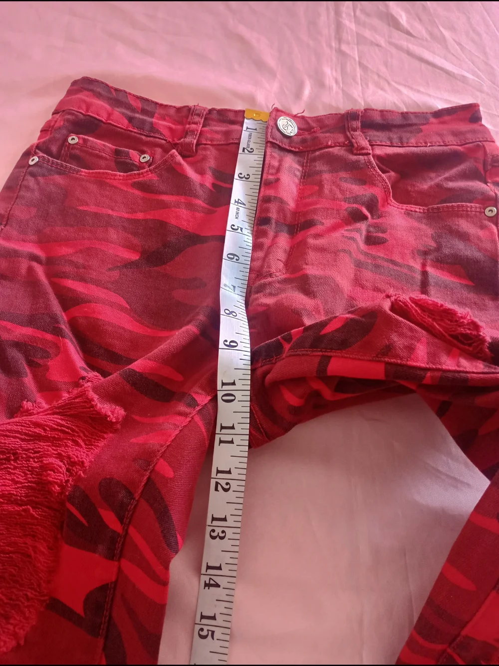 Blue Topic Red Camo Jeans Sz. 7/8 Distressed Women's